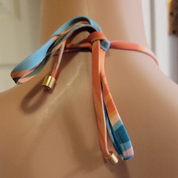 Vitamin A Sustainable Swimwear Orange and Blue Halter Bikini Top Size XS - Picture 7 of 16